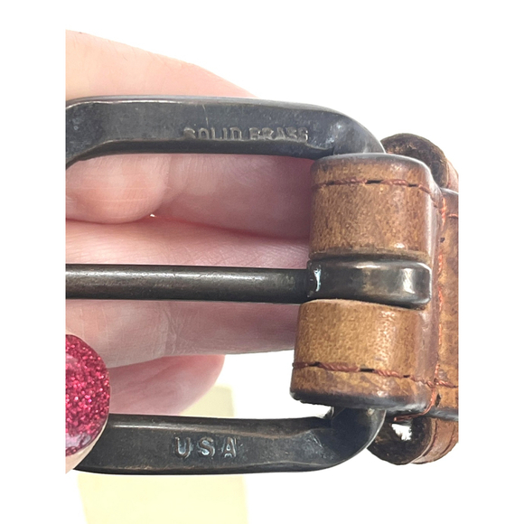 Parlour Needlepoint Belt Mens 36 34 Anchor Stripe Solid Brass Made USA Nautical - Picture 5 of 16